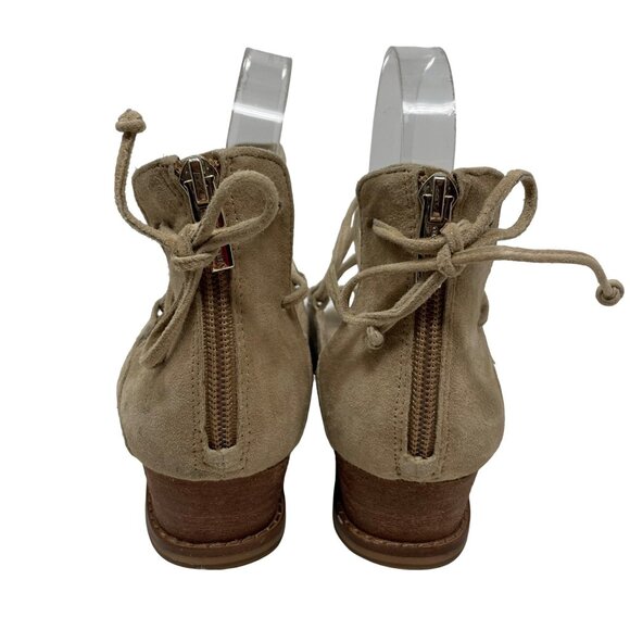 Vince Camuto Rochela Suede Wedge Size 7.5 Sandal Lace-up Tan Peep Toe - Picture 8 of 13